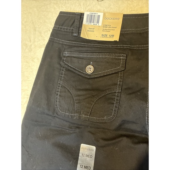 Women's Wide Leg Pants New Dockers Size 12 Medium Black Stretch Flap Pocket New - Picture 6 of 7
